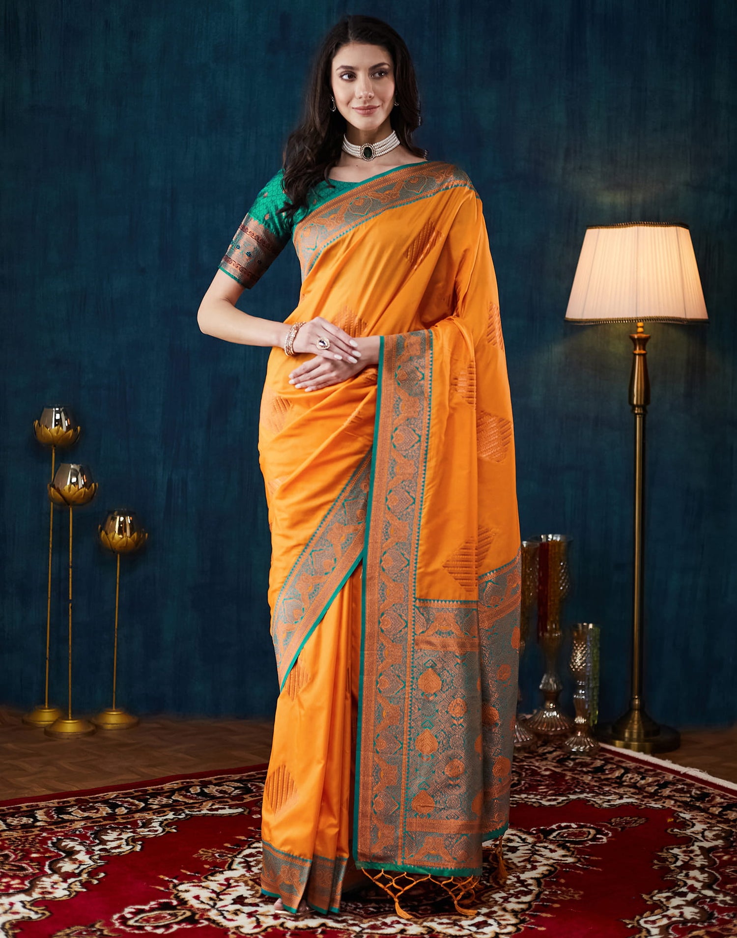 Mustard Yellow Silk Woven Saree