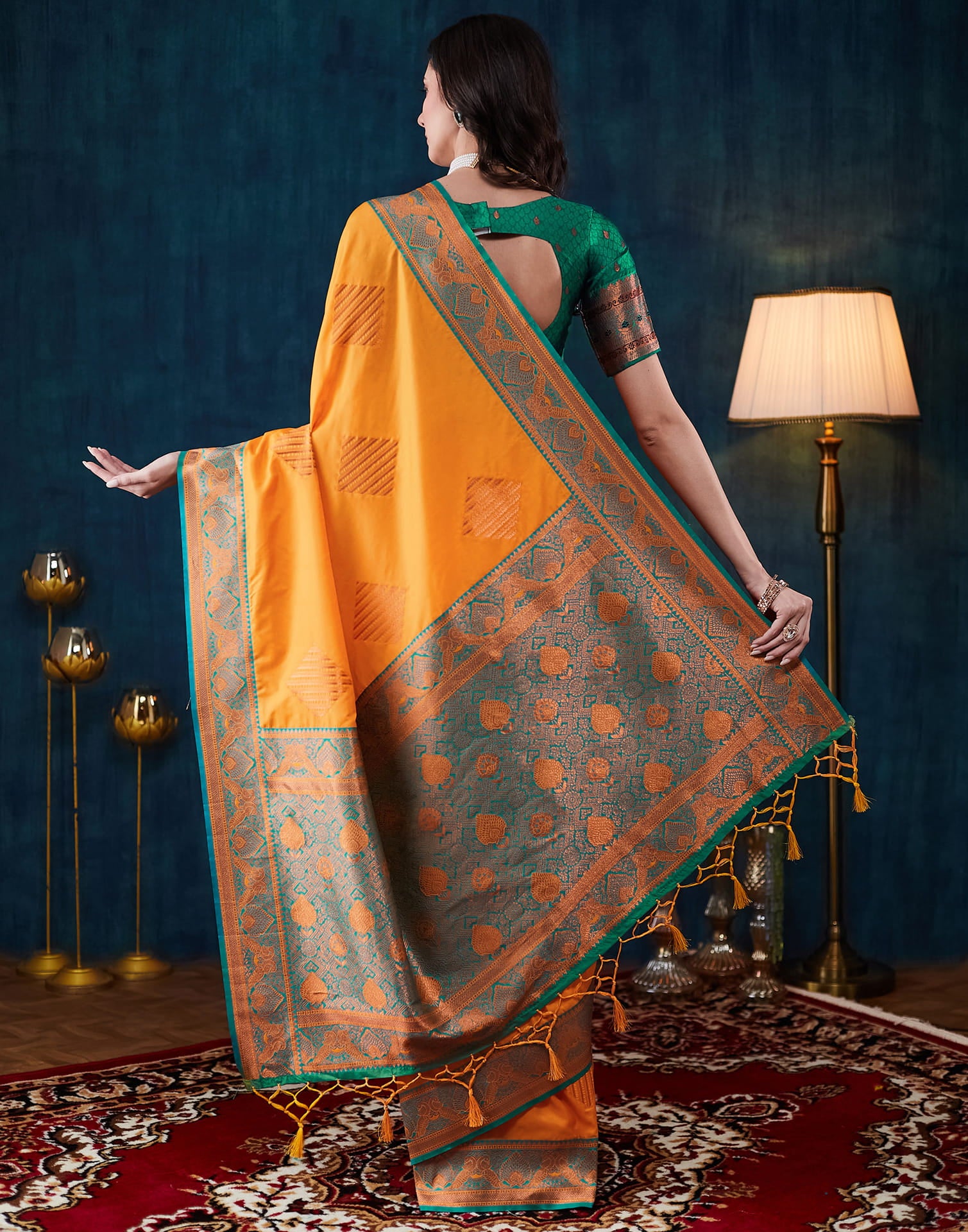 Mustard Yellow Silk Woven Kanjivaram Saree