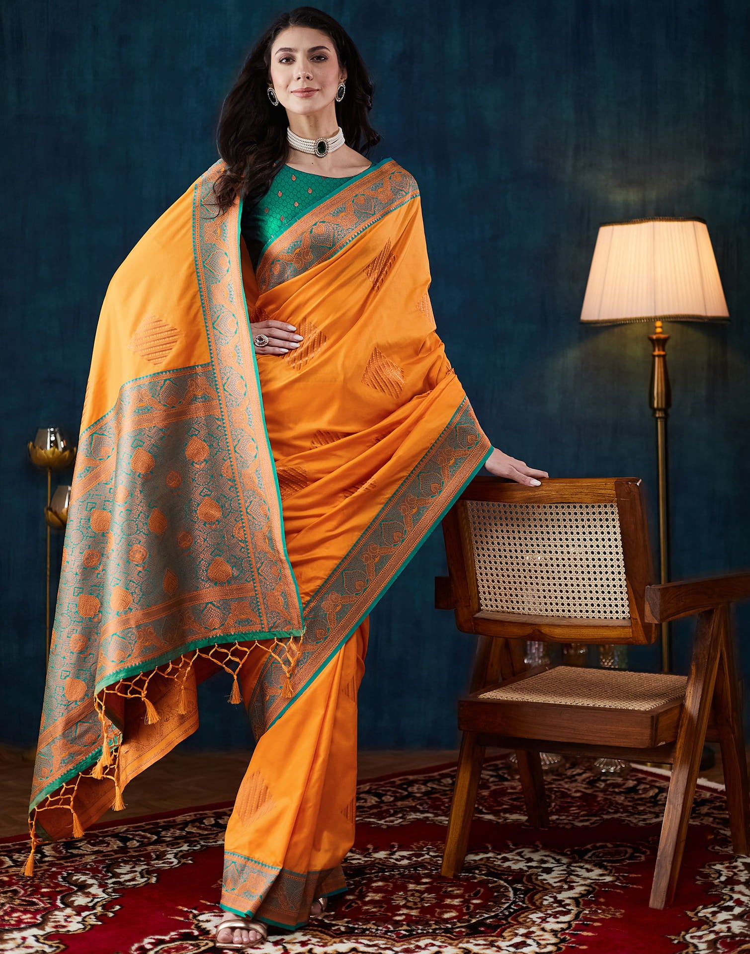 Mustard Yellow Silk Woven Saree