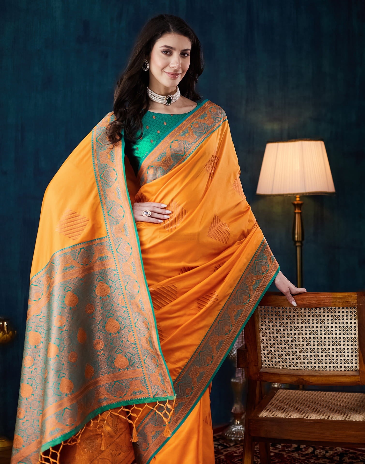 Mustard Yellow Silk Woven Kanjivaram Saree