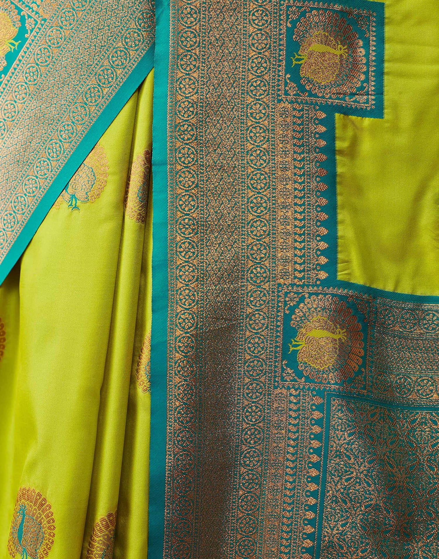 Lime Green Silk Woven Saree