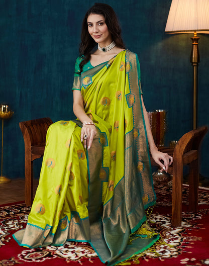 Lime Green Silk Woven Saree