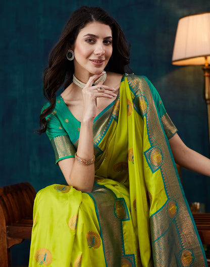 Lime Green Silk Woven Saree