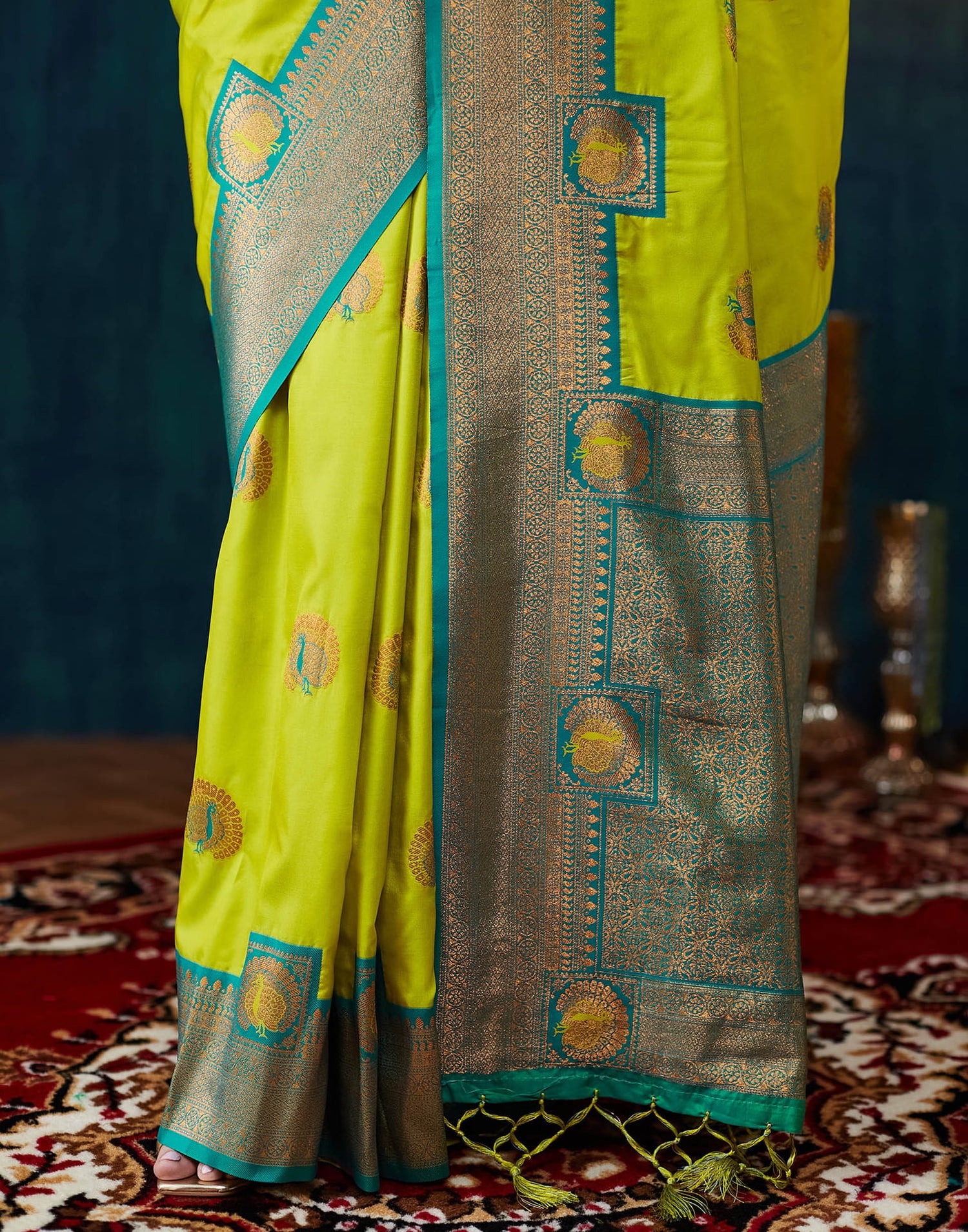 Lime Green Silk Woven Saree