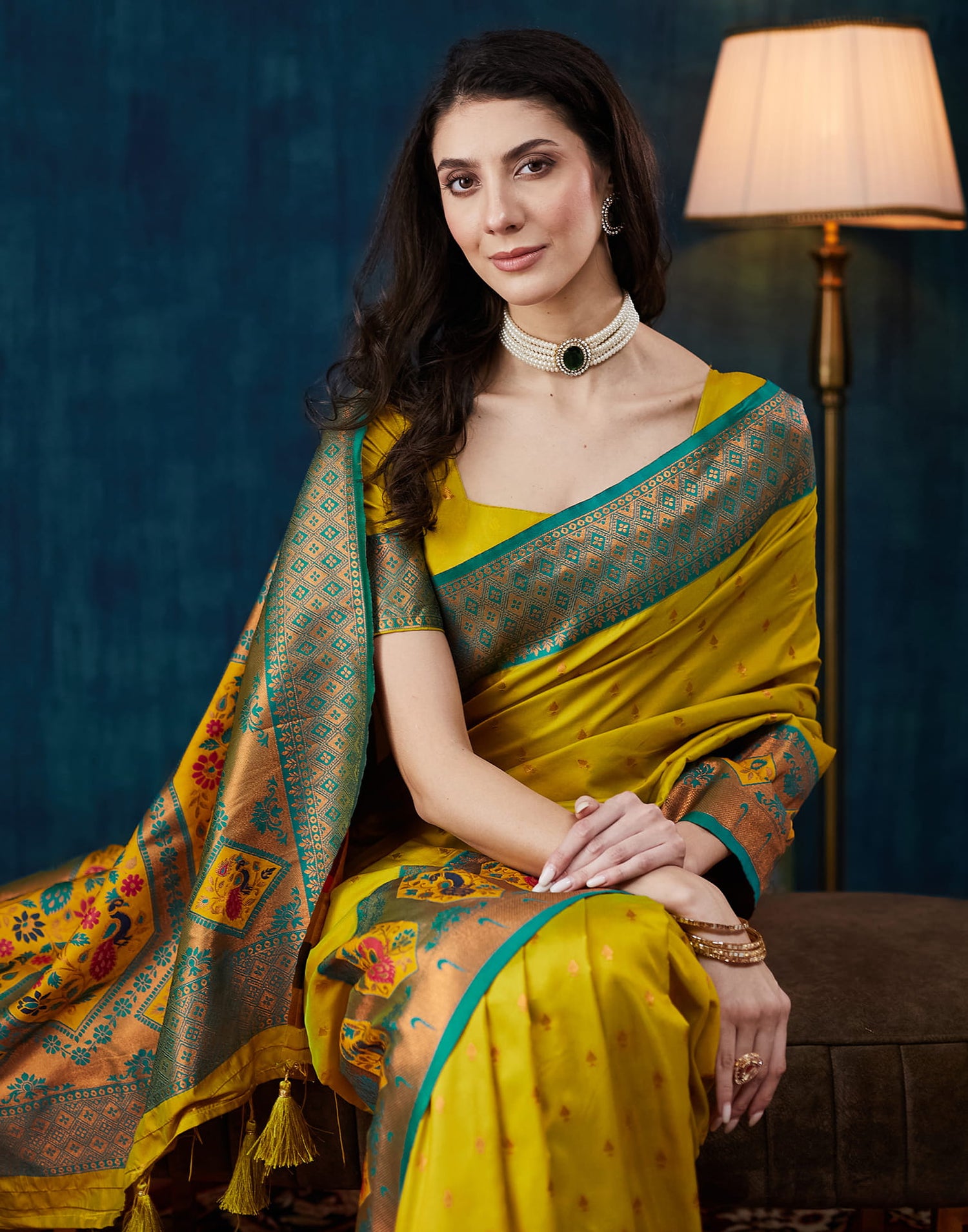 Yellow Silk Woven Woven Saree