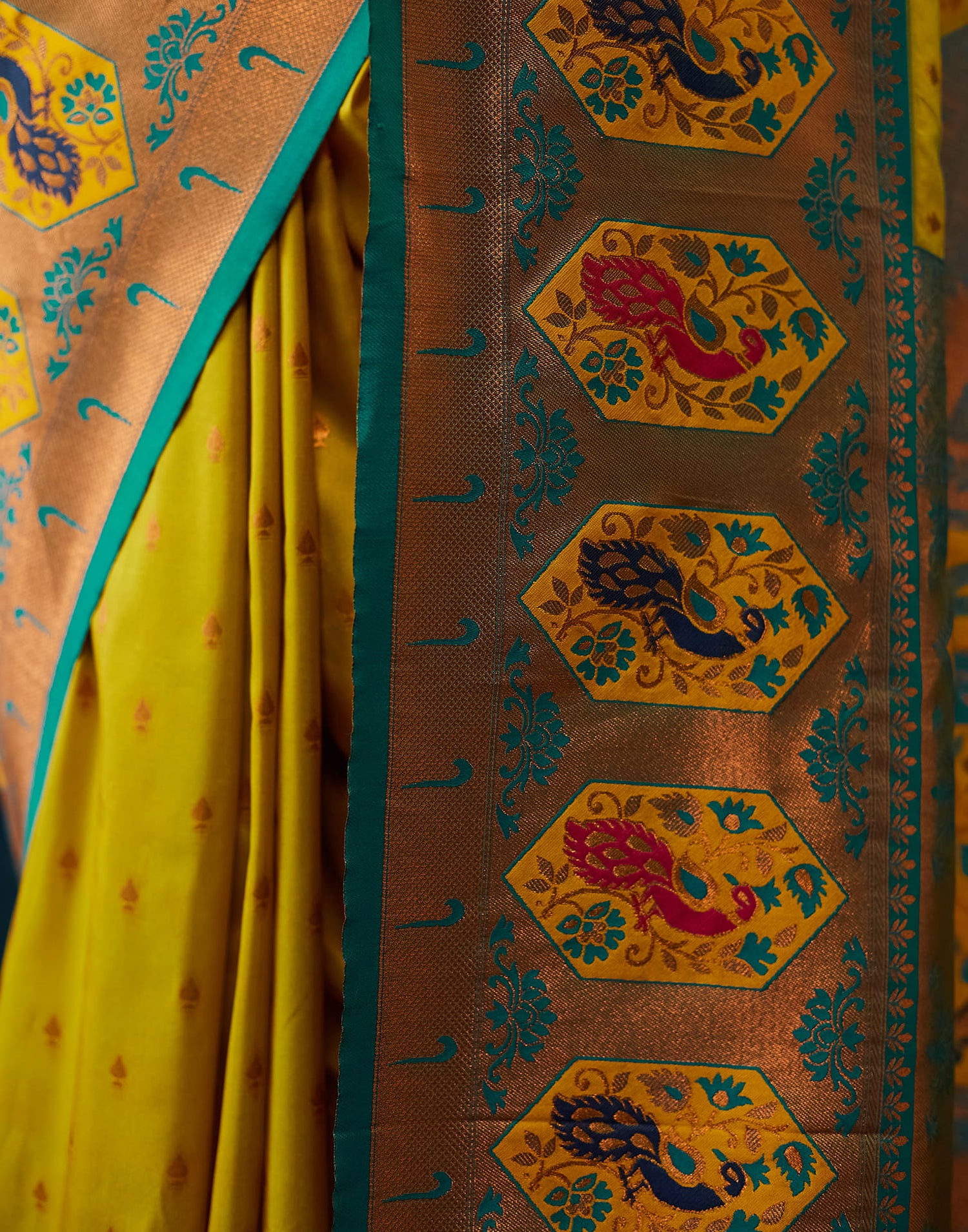 Yellow Silk Woven Woven Saree