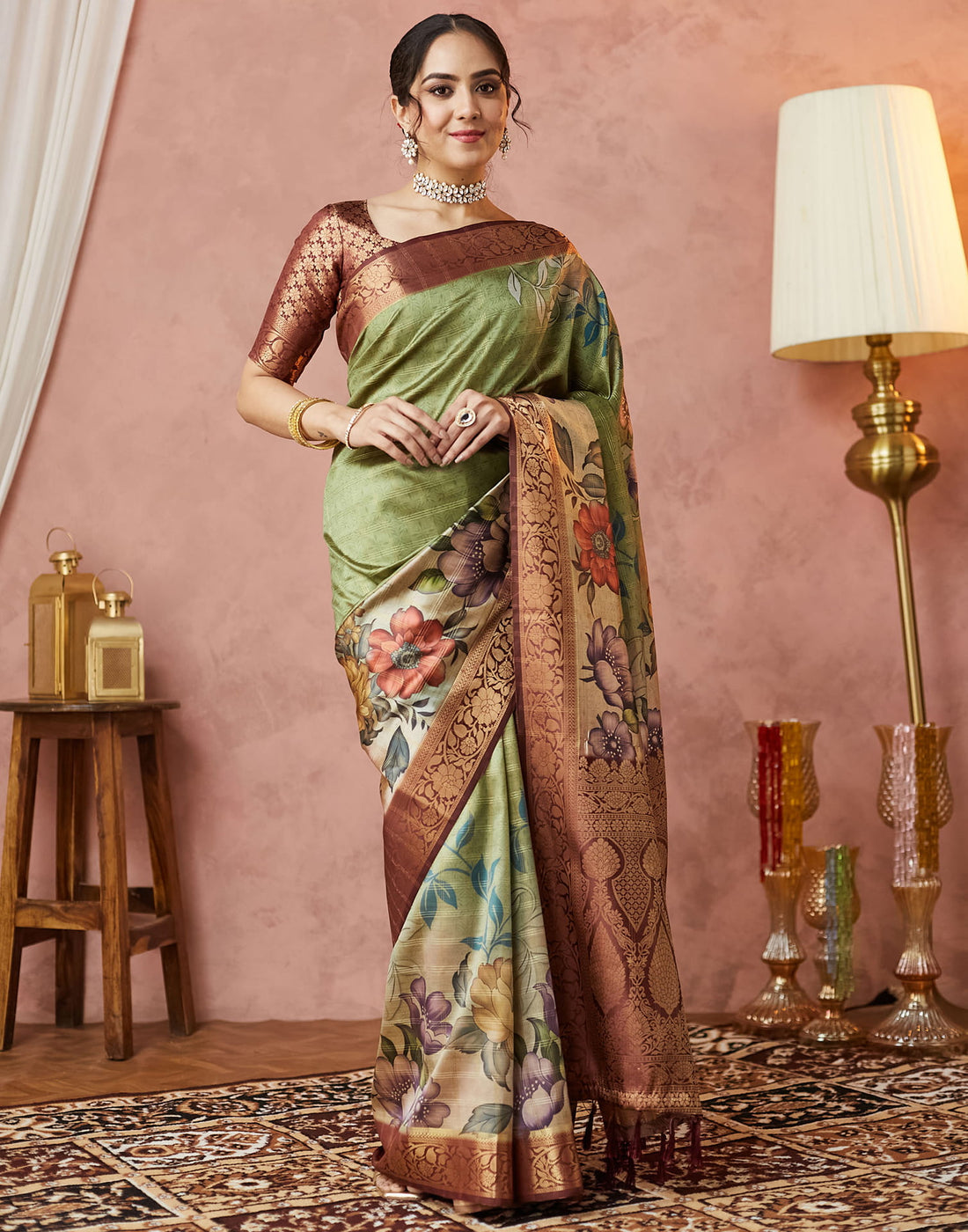 Green Silk Printed Woven Saree