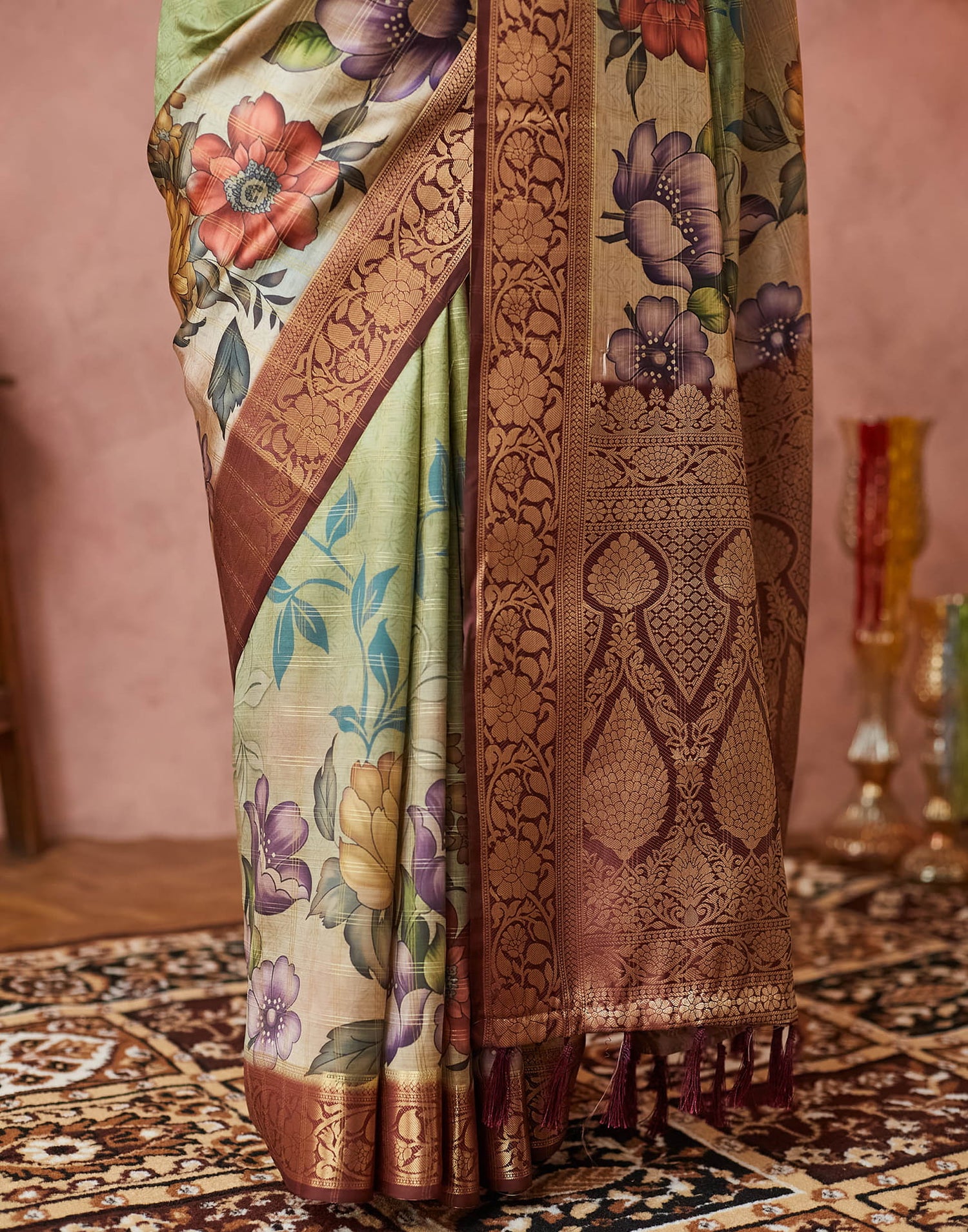 Green Silk Printed Woven Saree