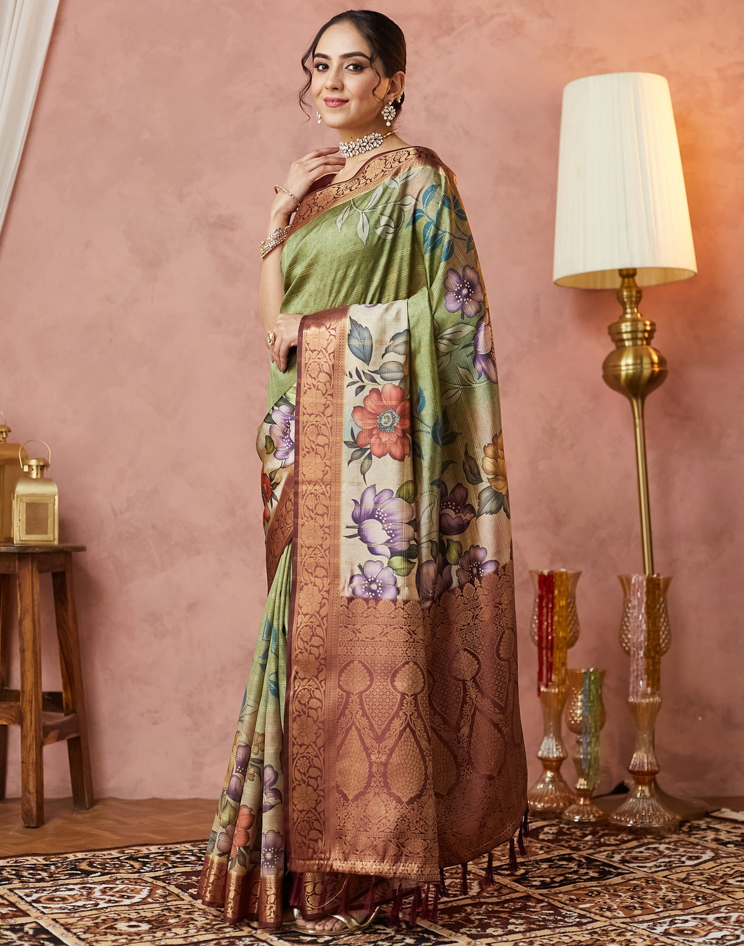 Green Silk Printed Woven Saree