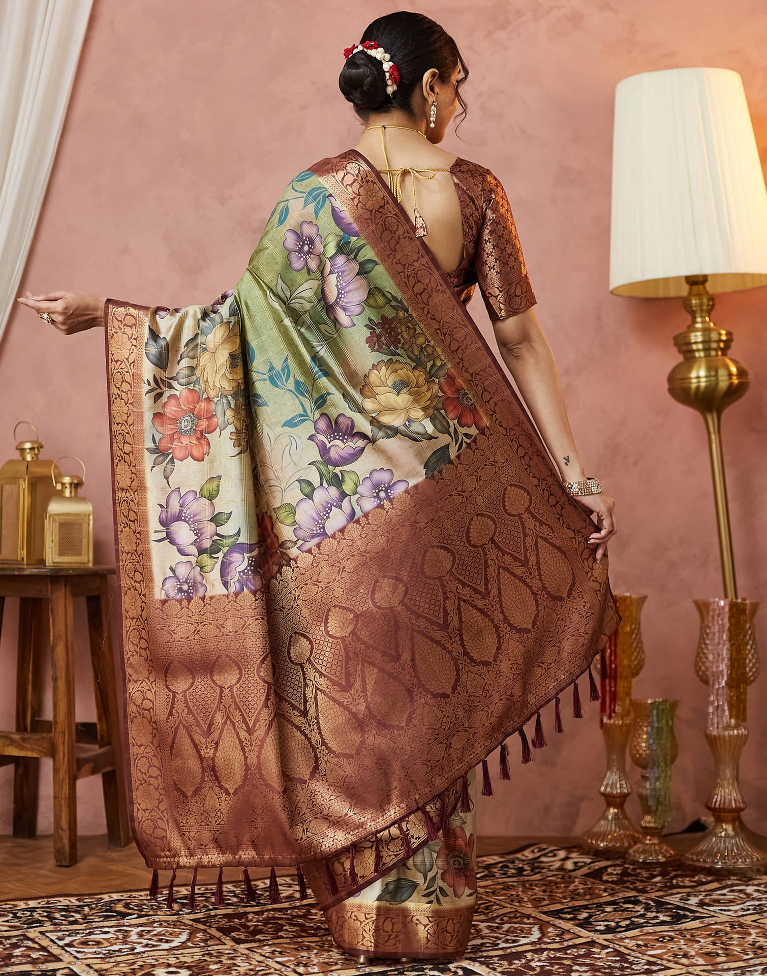 Green Silk Printed Woven Saree