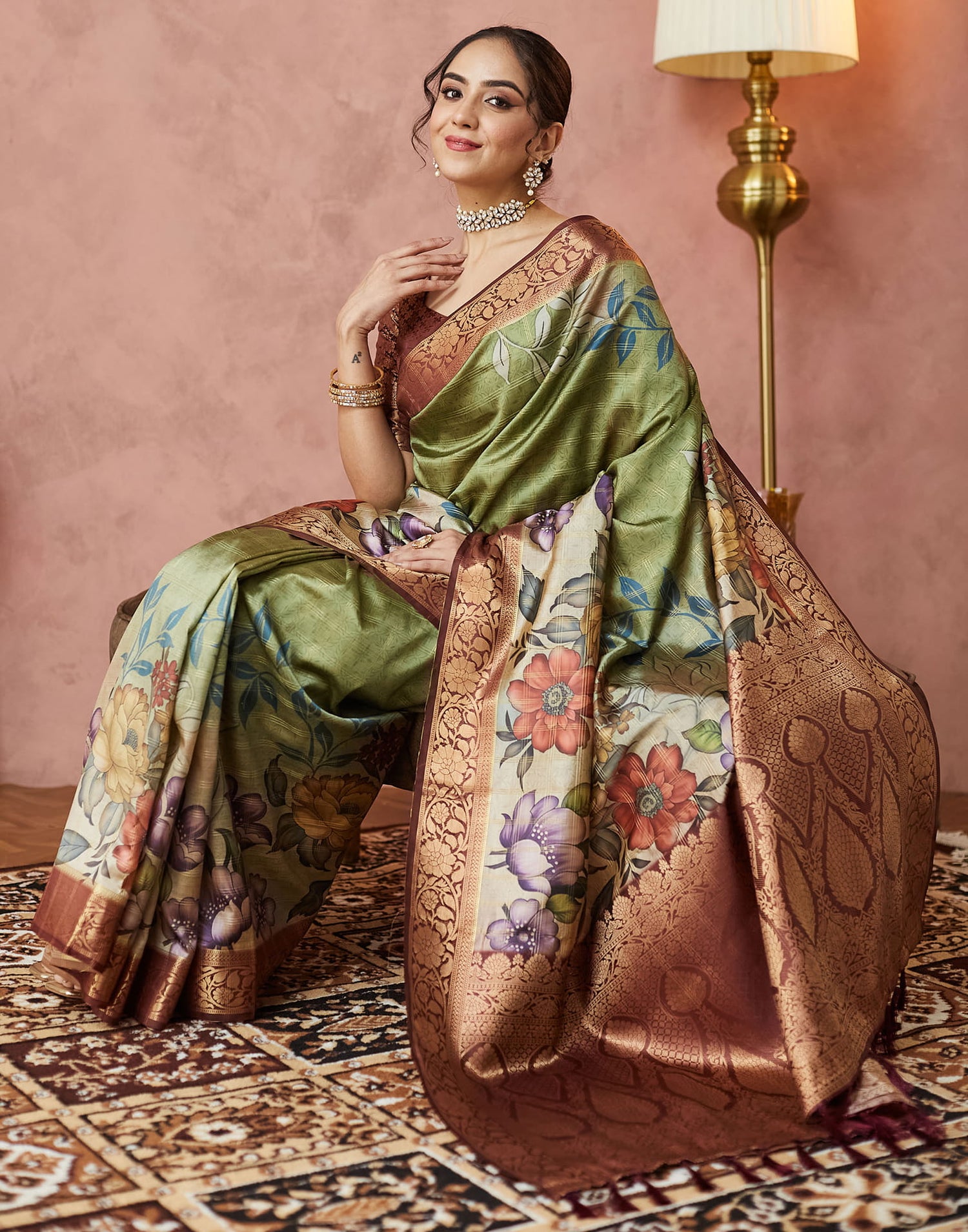 Green Silk Printed Woven Saree