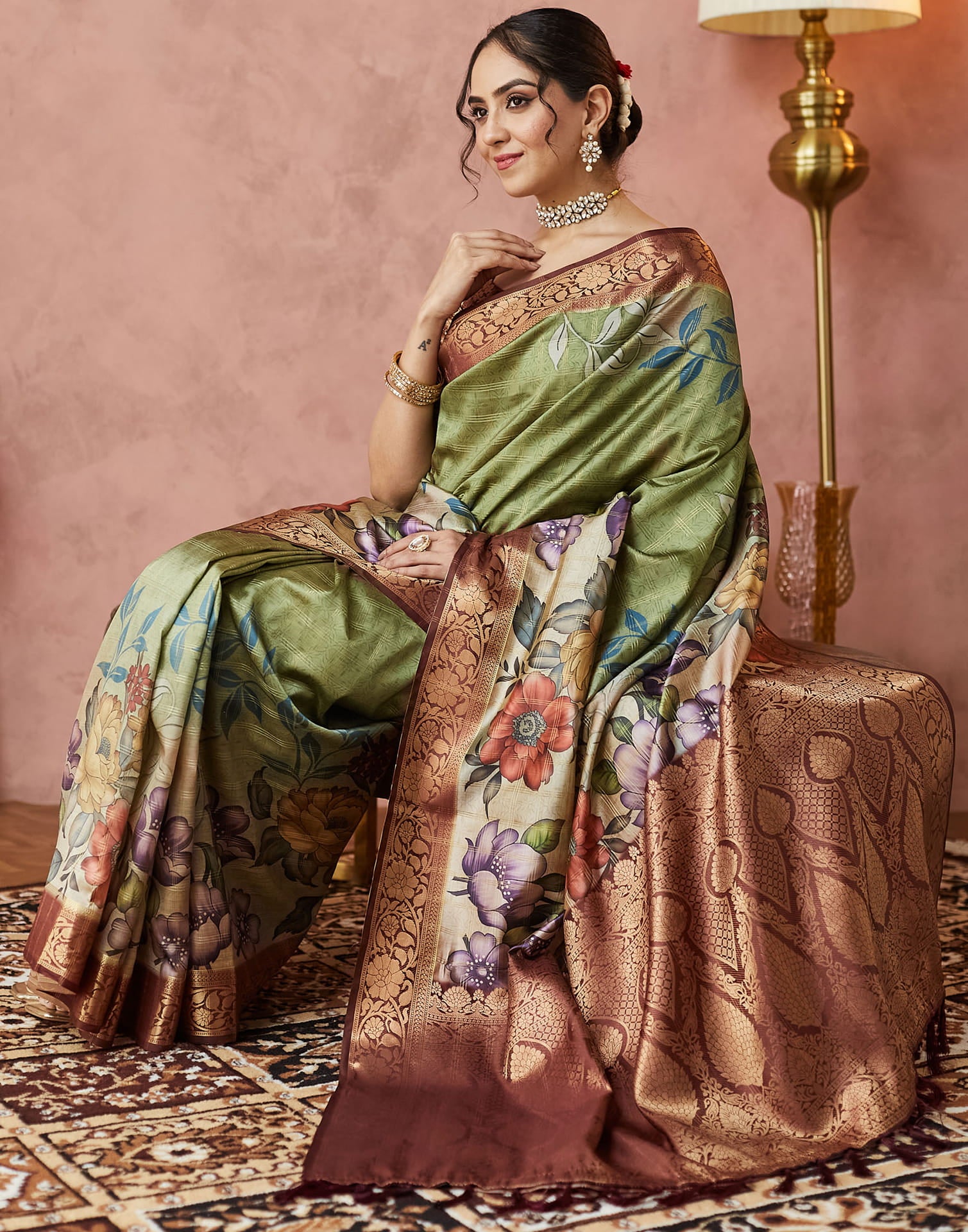 Green Silk Printed Woven Saree