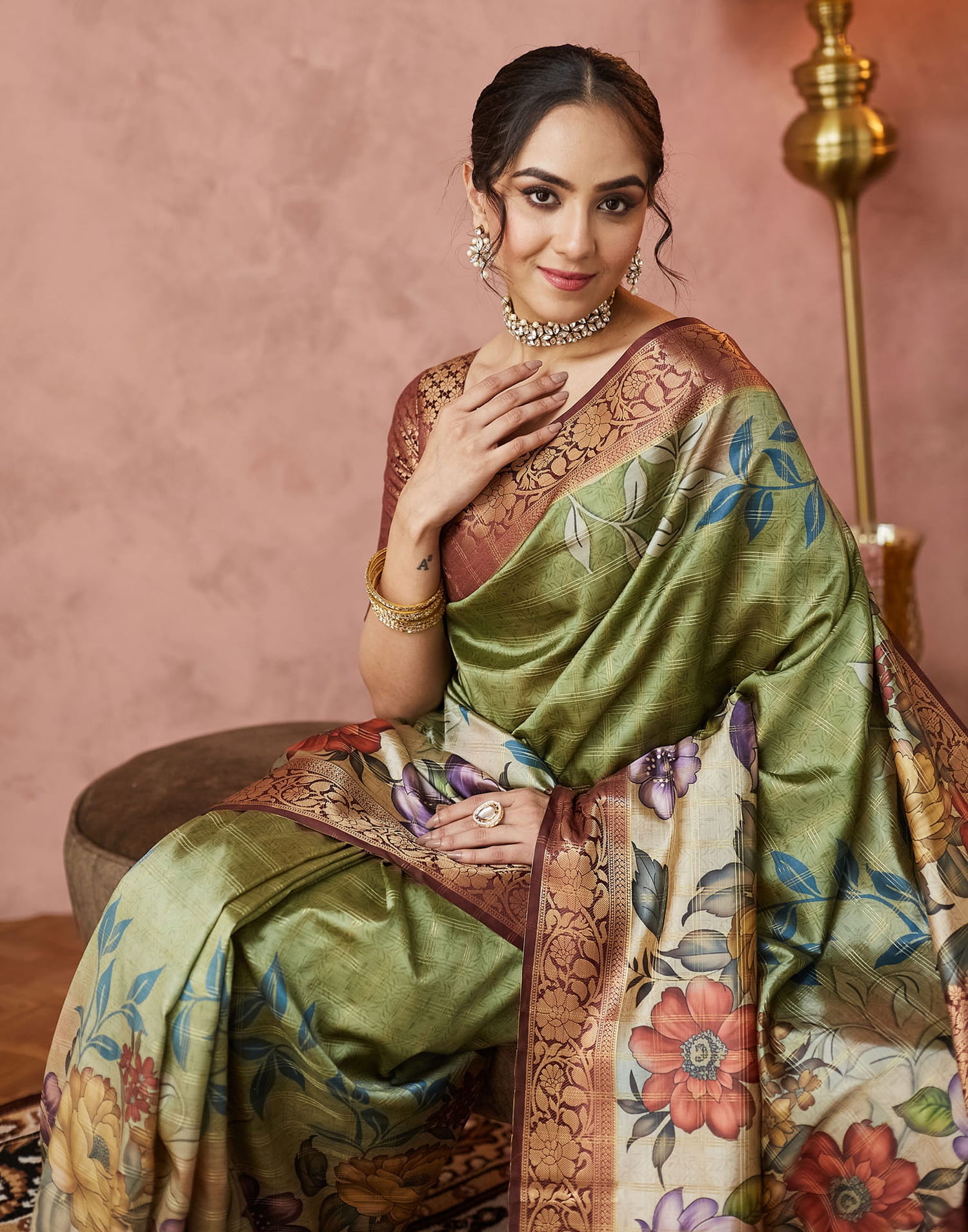 Green Silk Printed Woven Saree