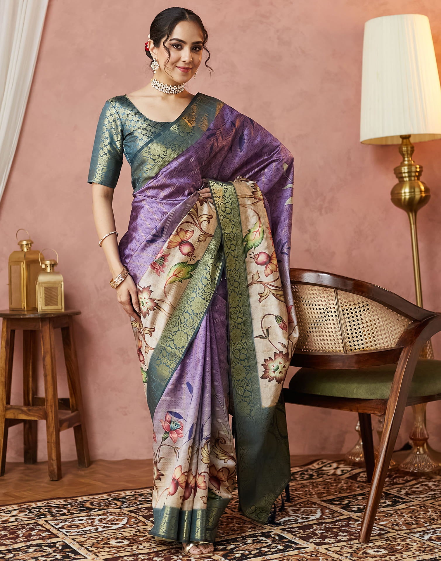 Purple Silk Printed Woven Saree