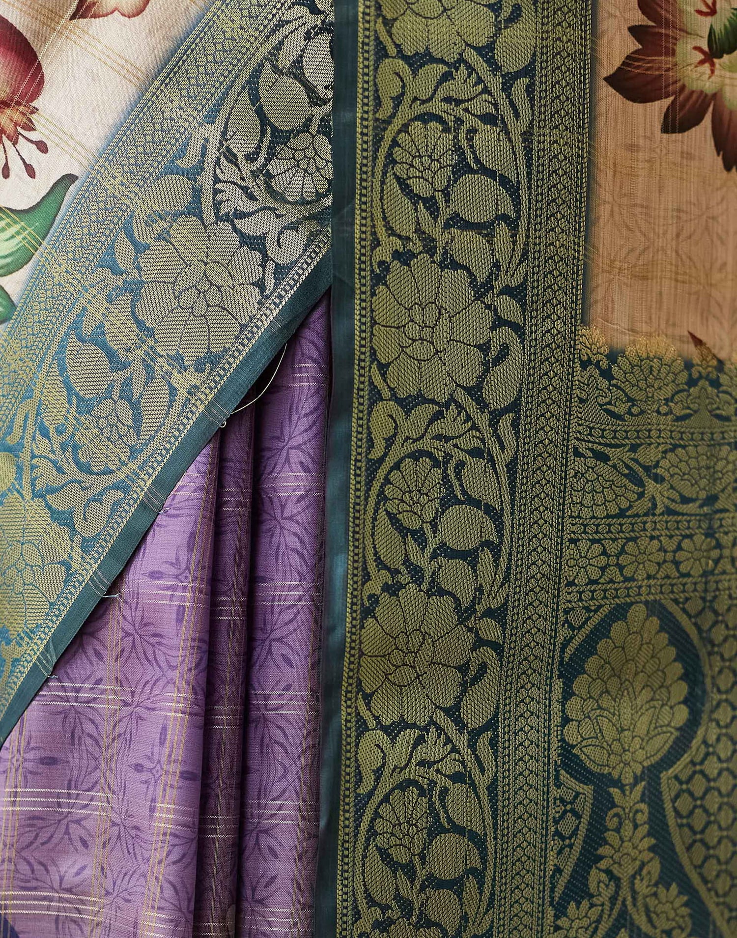 Purple Silk Printed Woven Saree