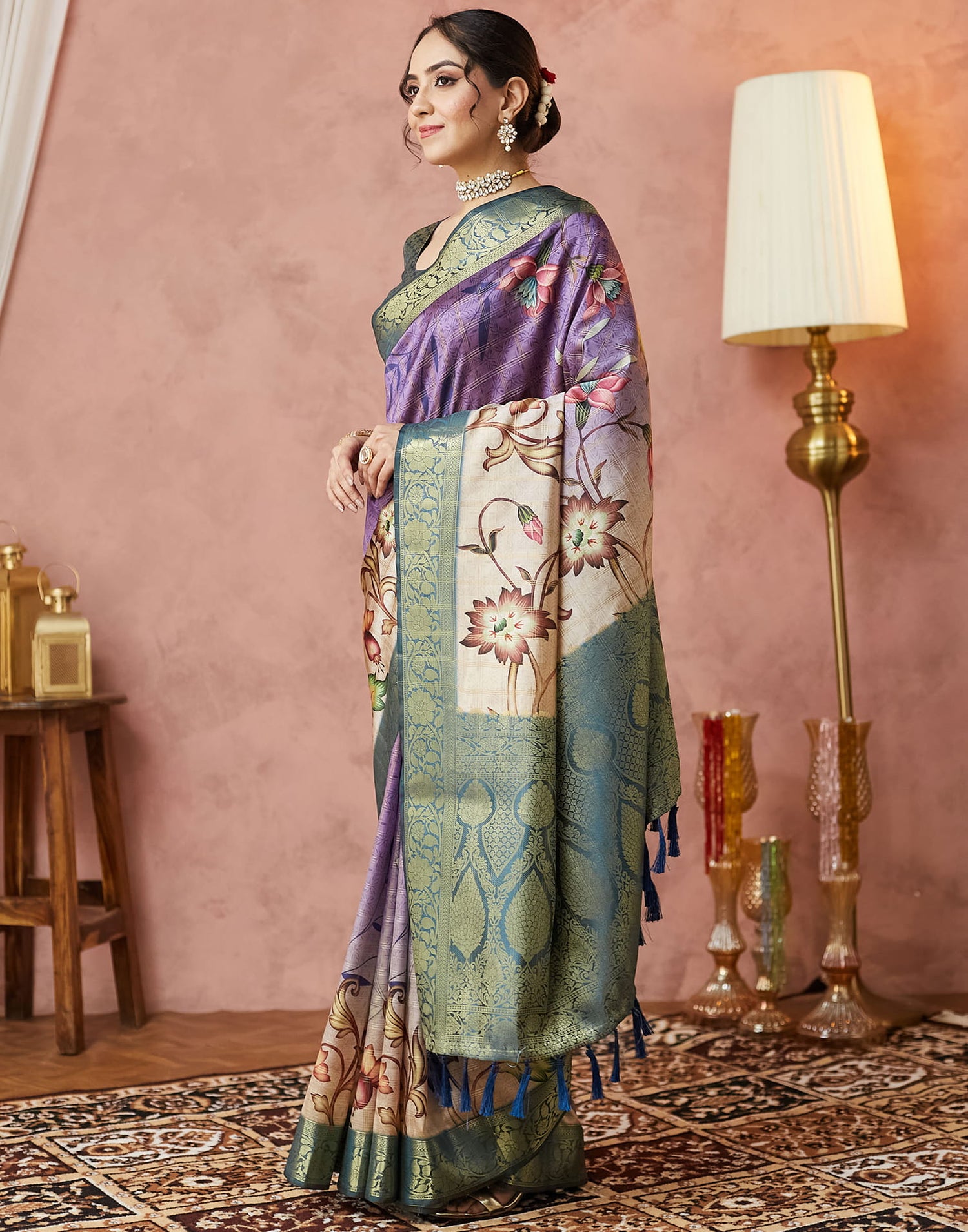 Purple Silk Printed Woven Saree