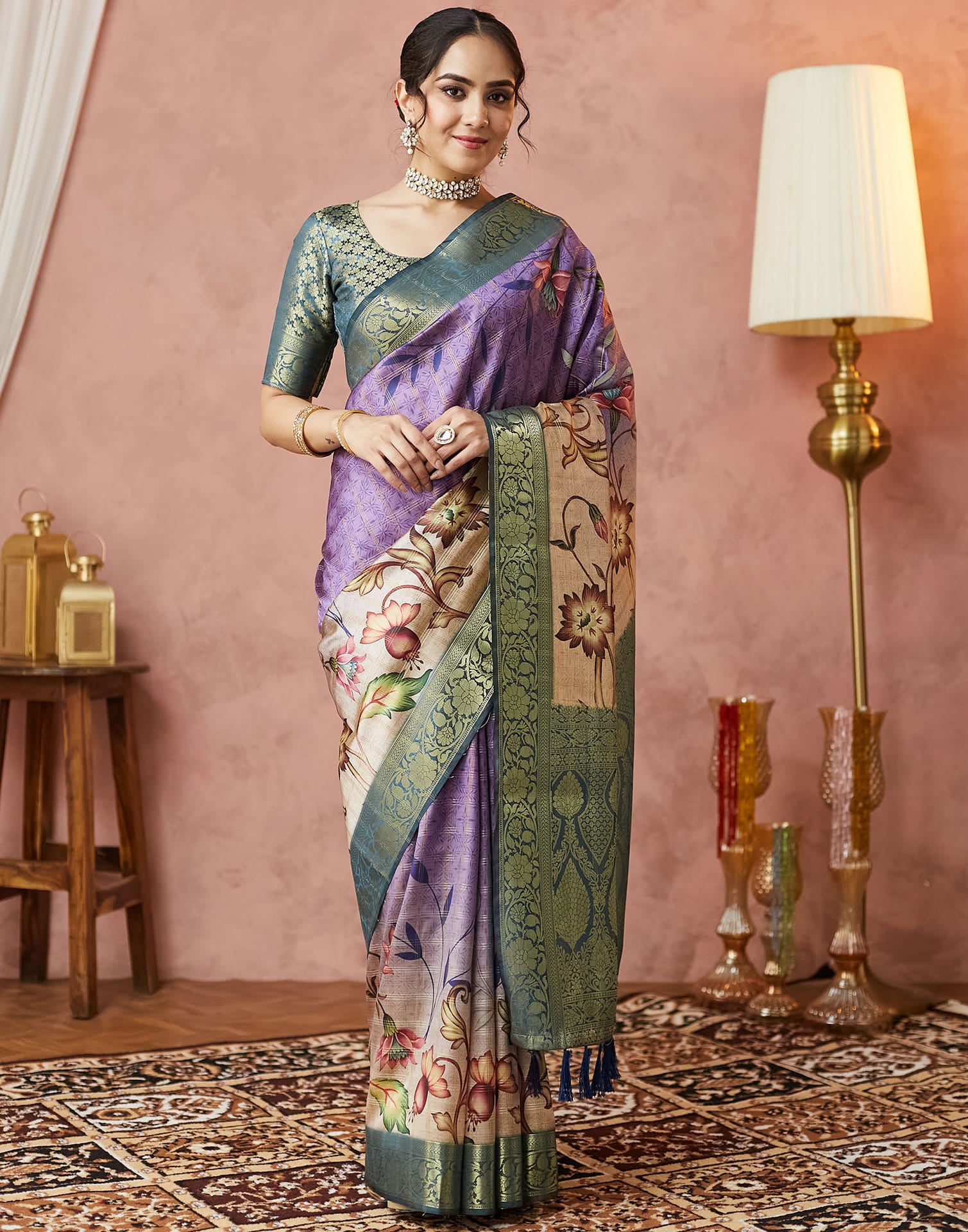 Purple Silk Printed Woven Saree