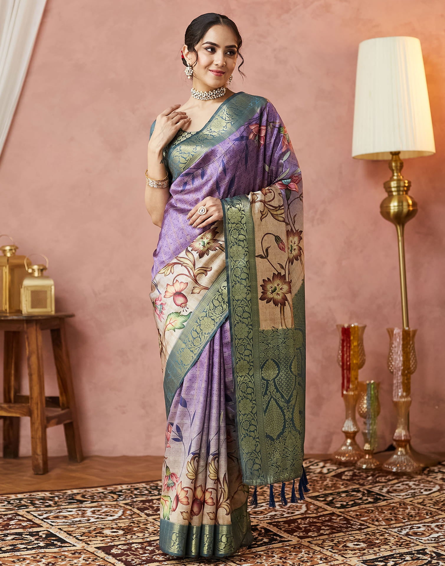 Purple Silk Printed Woven Saree