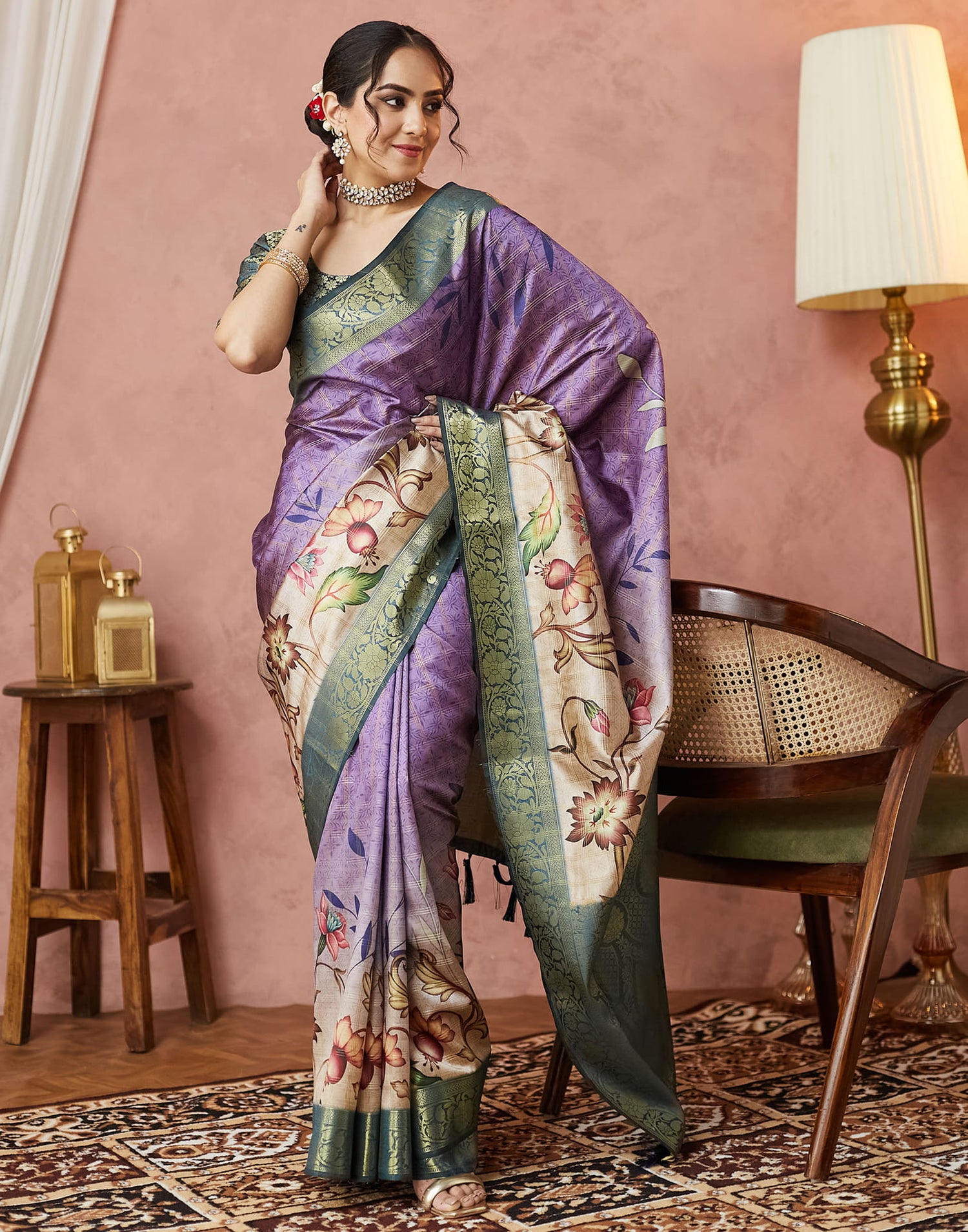 Purple Silk Printed Woven Saree