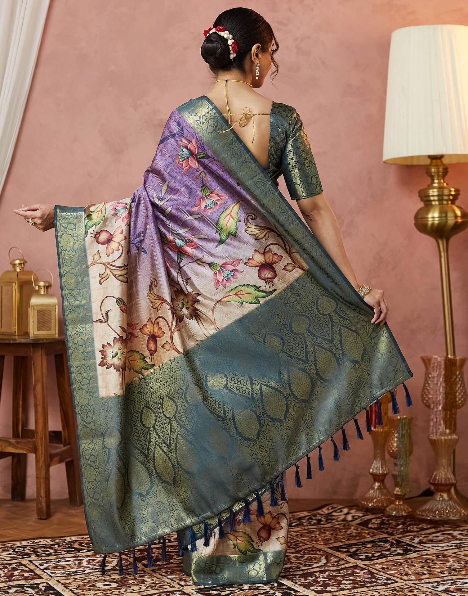 Purple Silk Printed Woven Saree