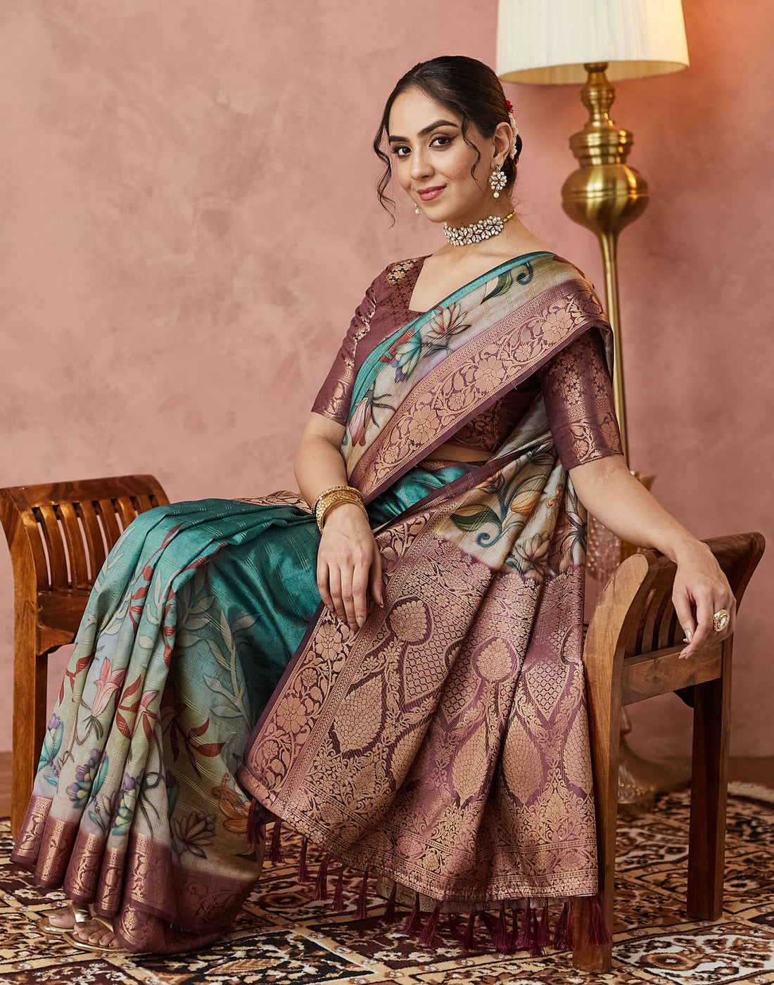 Turquoise Silk Weaving Banarasi Saree