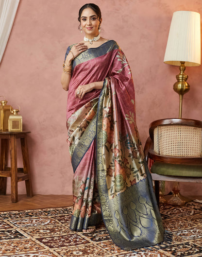 Rose Pink Silk Printed Woven Saree