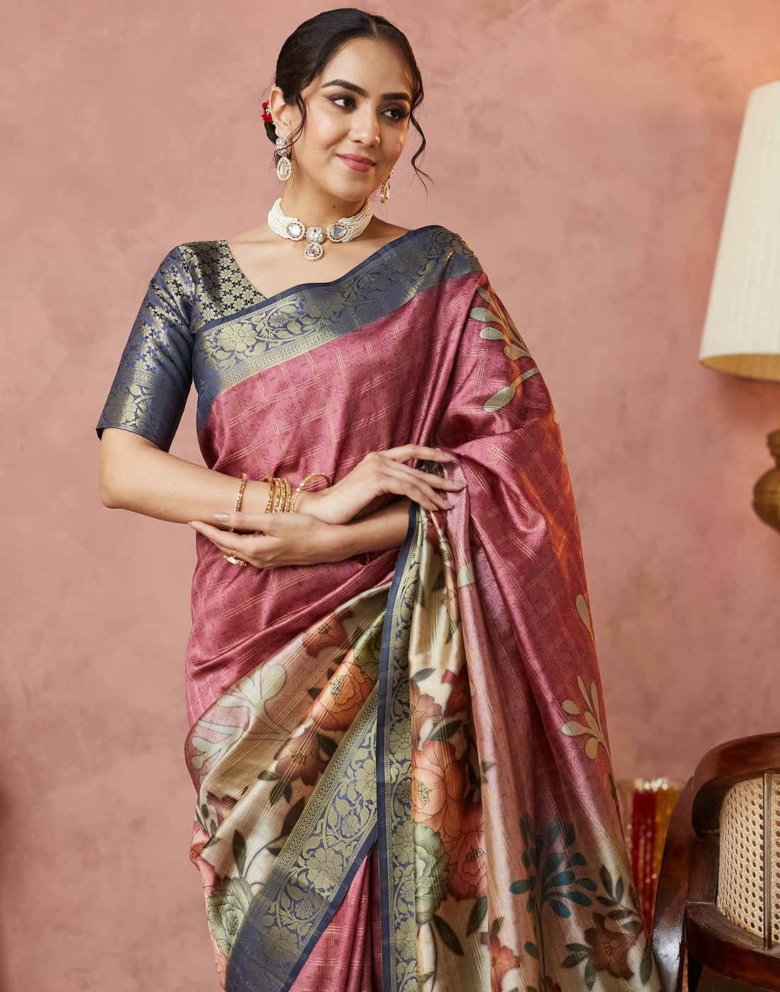 Rose Pink Silk Weaving Banarasi Saree