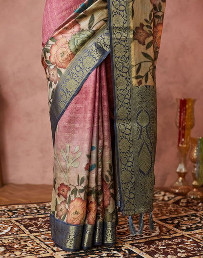 Rose Pink Silk Printed Woven Saree