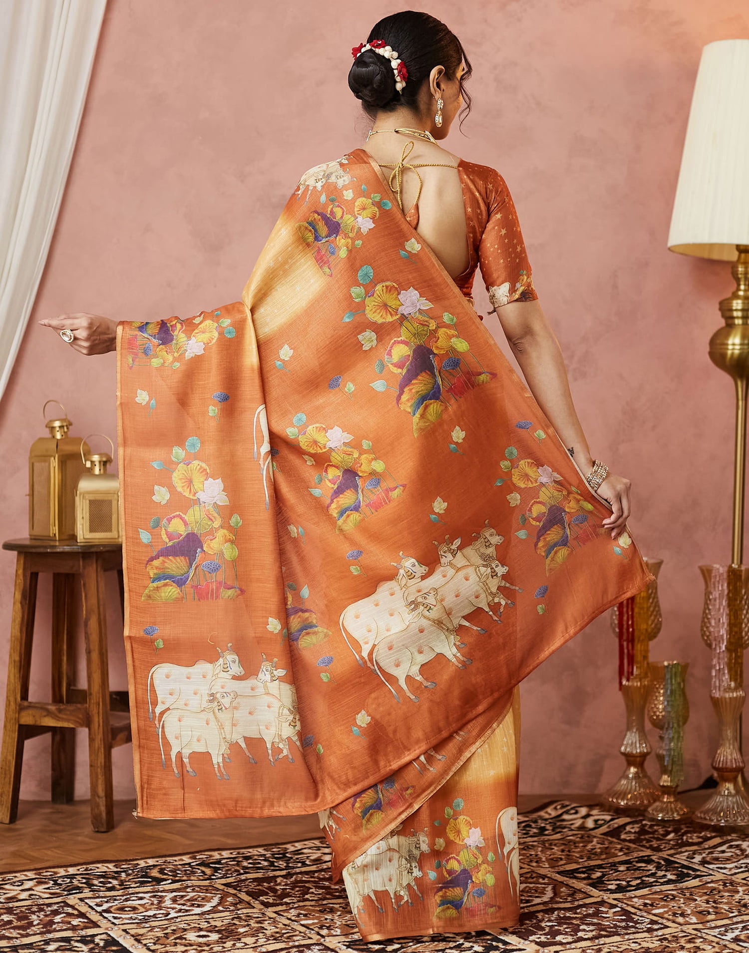 Yellow Cotton Printed Woven Saree