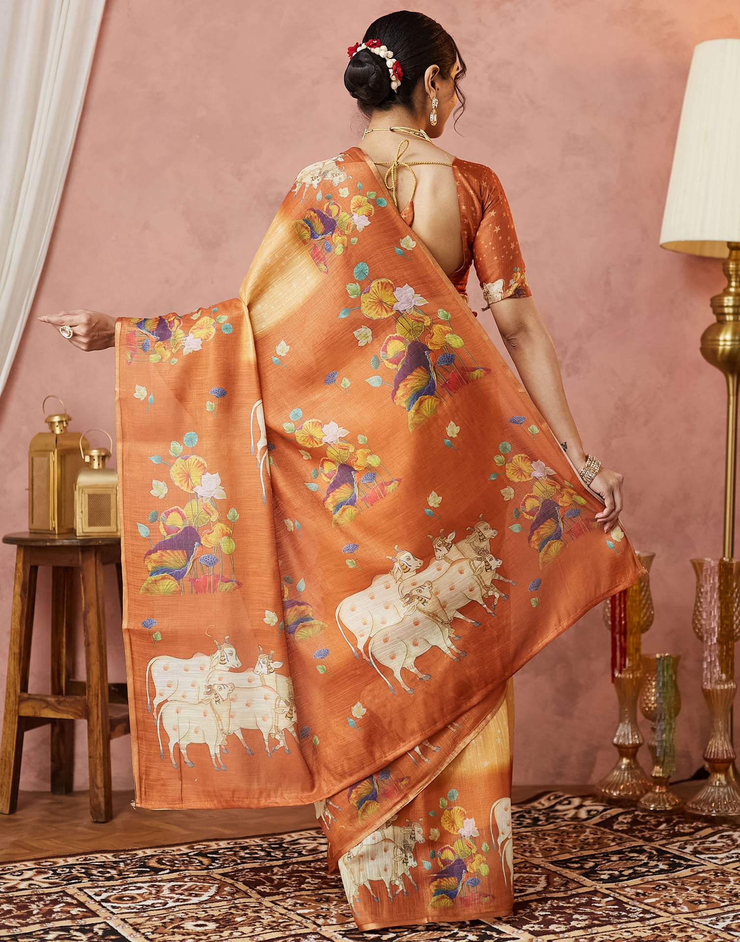 Yellow Cotton Printed Woven Saree