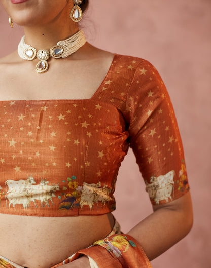 Yellow Cotton Printed Woven Saree