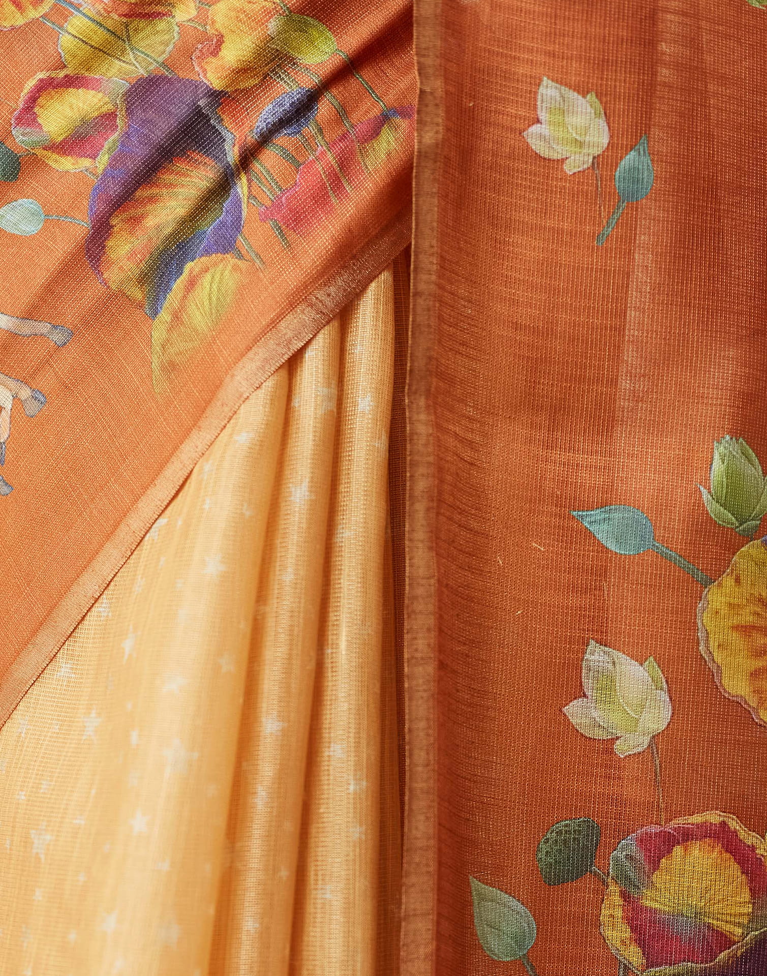 Yellow Cotton Printed Woven Saree