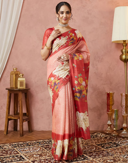 Rose Pink Cotton Printed Woven Saree