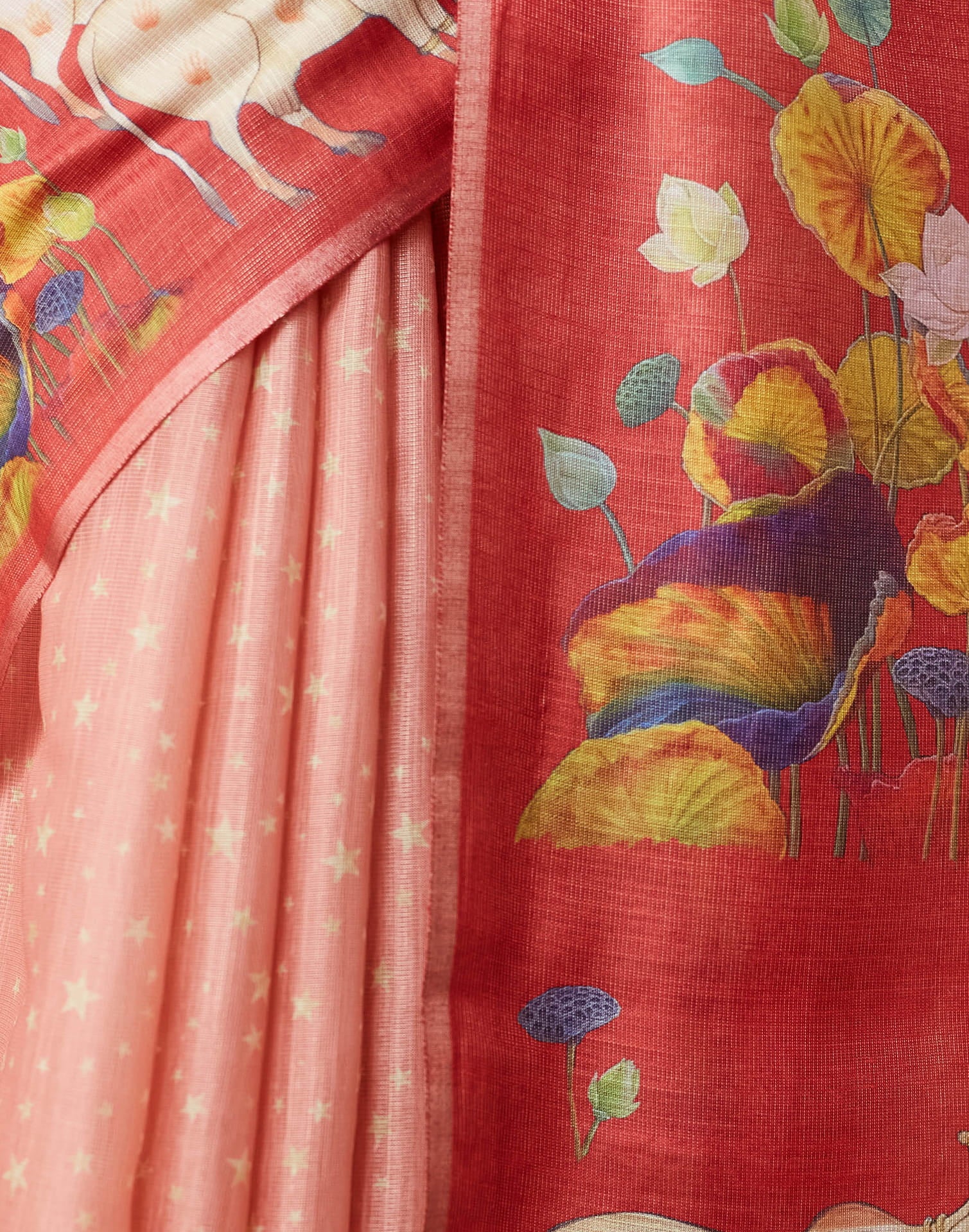 Rose Pink Cotton Printed Woven Saree