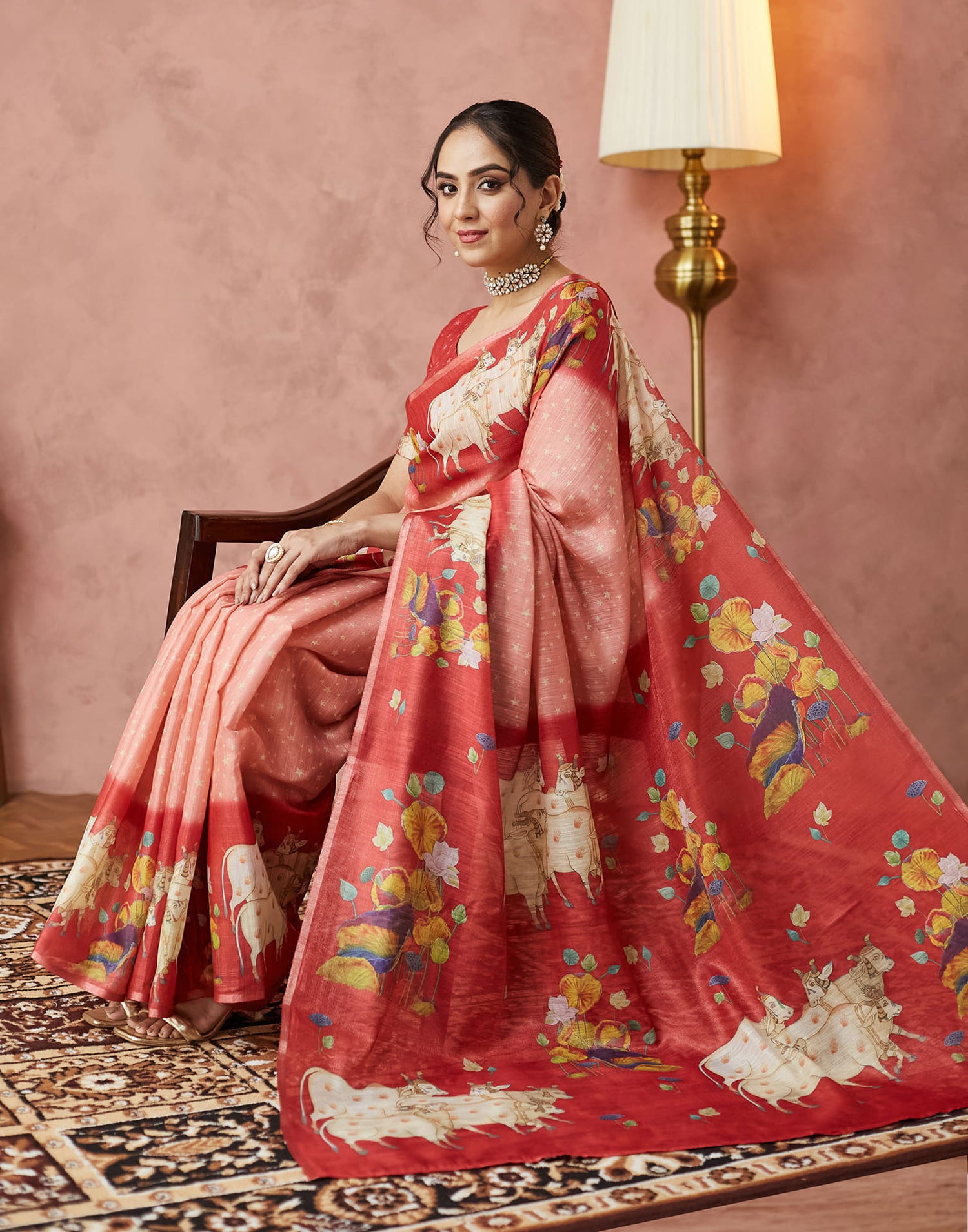 Rose Pink Cotton Printed Woven Saree