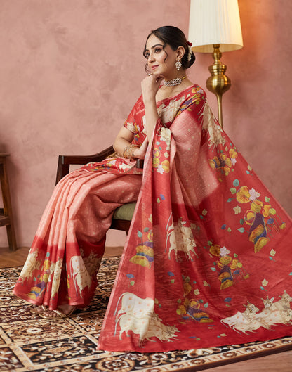 Rose Pink Cotton Printed Woven Saree