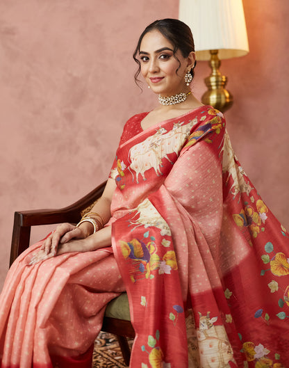 Rose Pink Cotton Printed Woven Saree