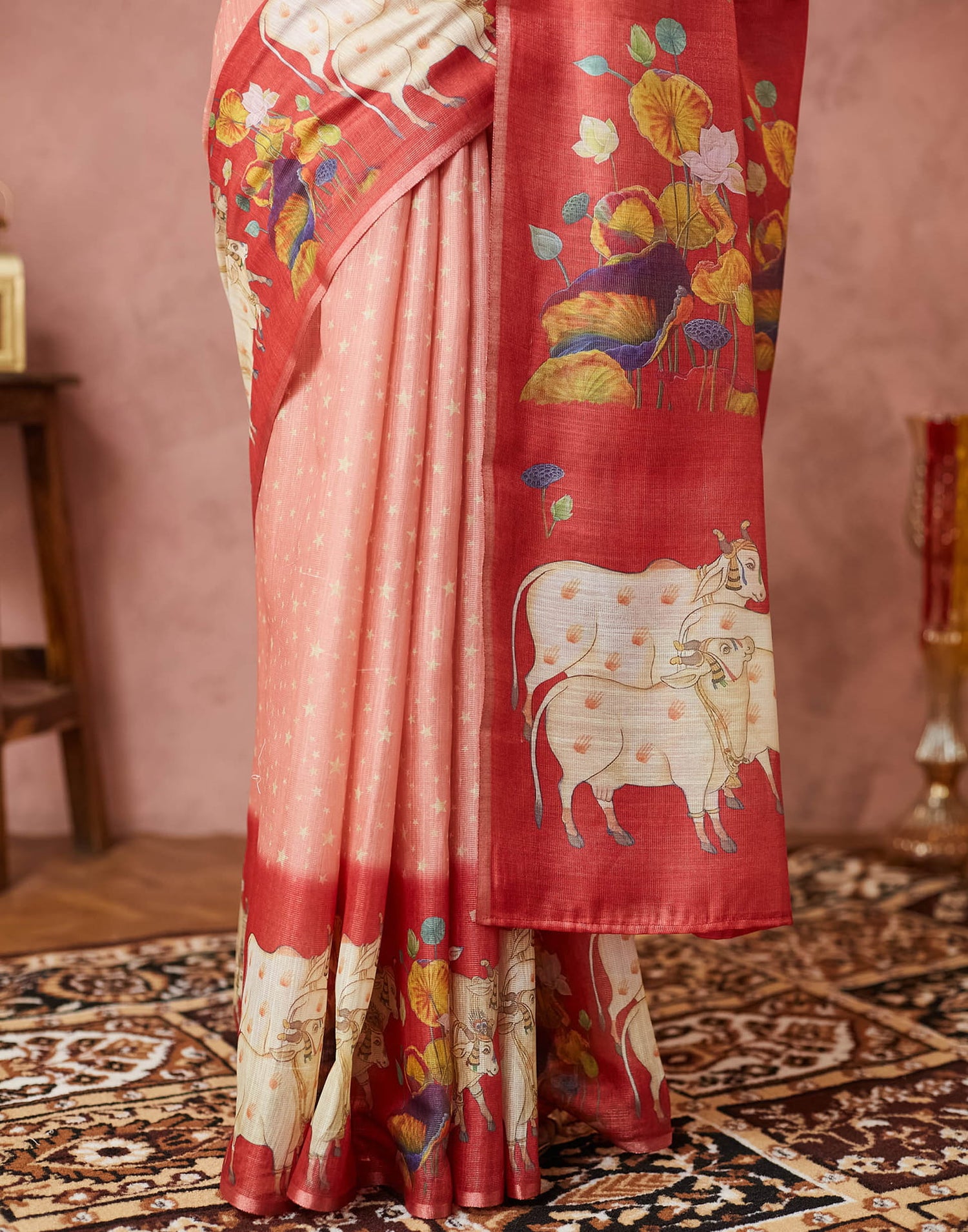 Rose Pink Cotton Printed Woven Saree