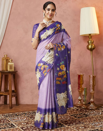 Light Purple Cotton Printed Woven Saree