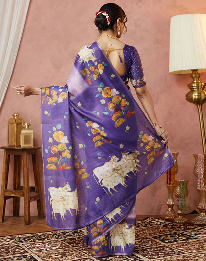 Light Purple Cotton Printed Woven Saree