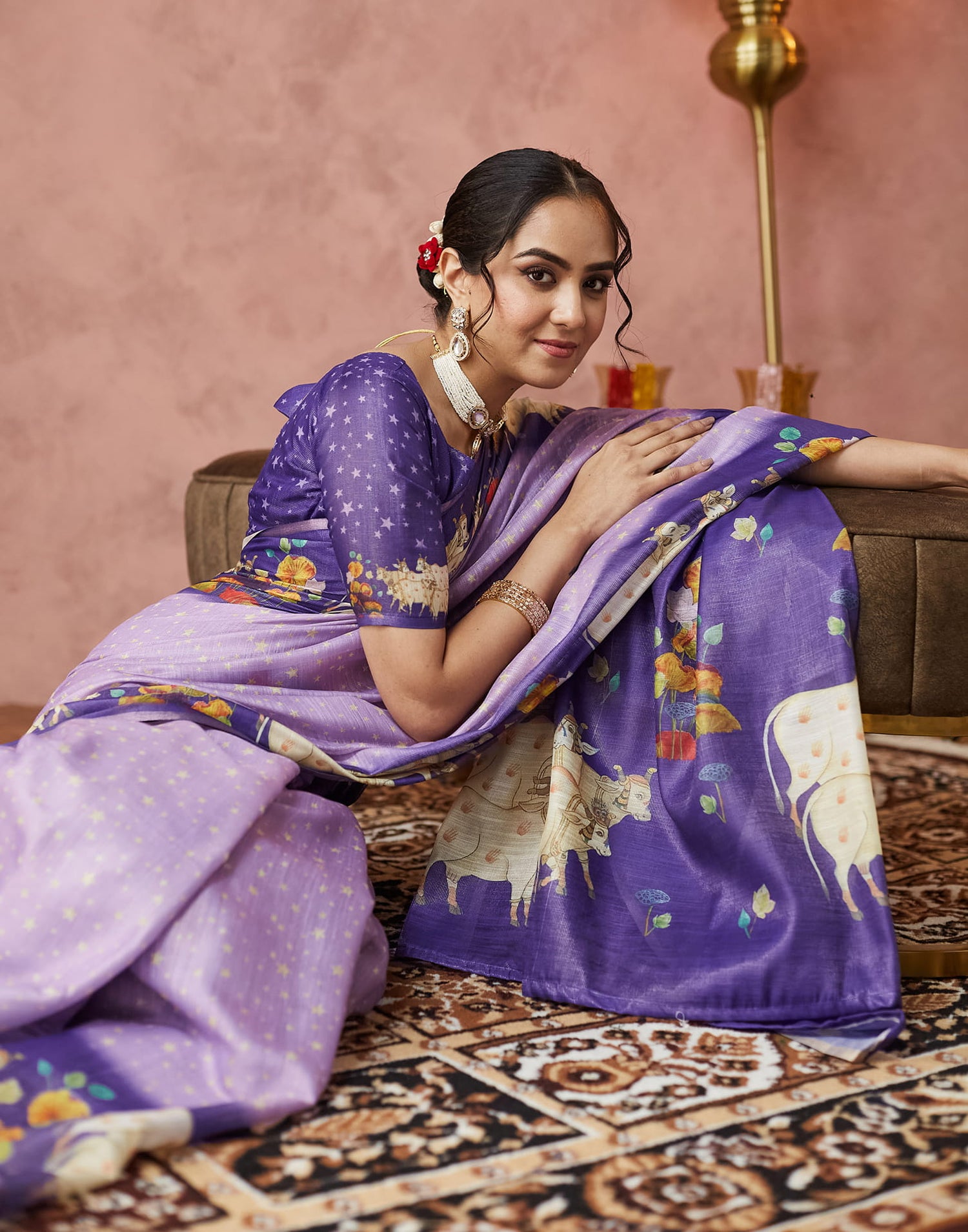 Light Purple Cotton Printed Woven Saree