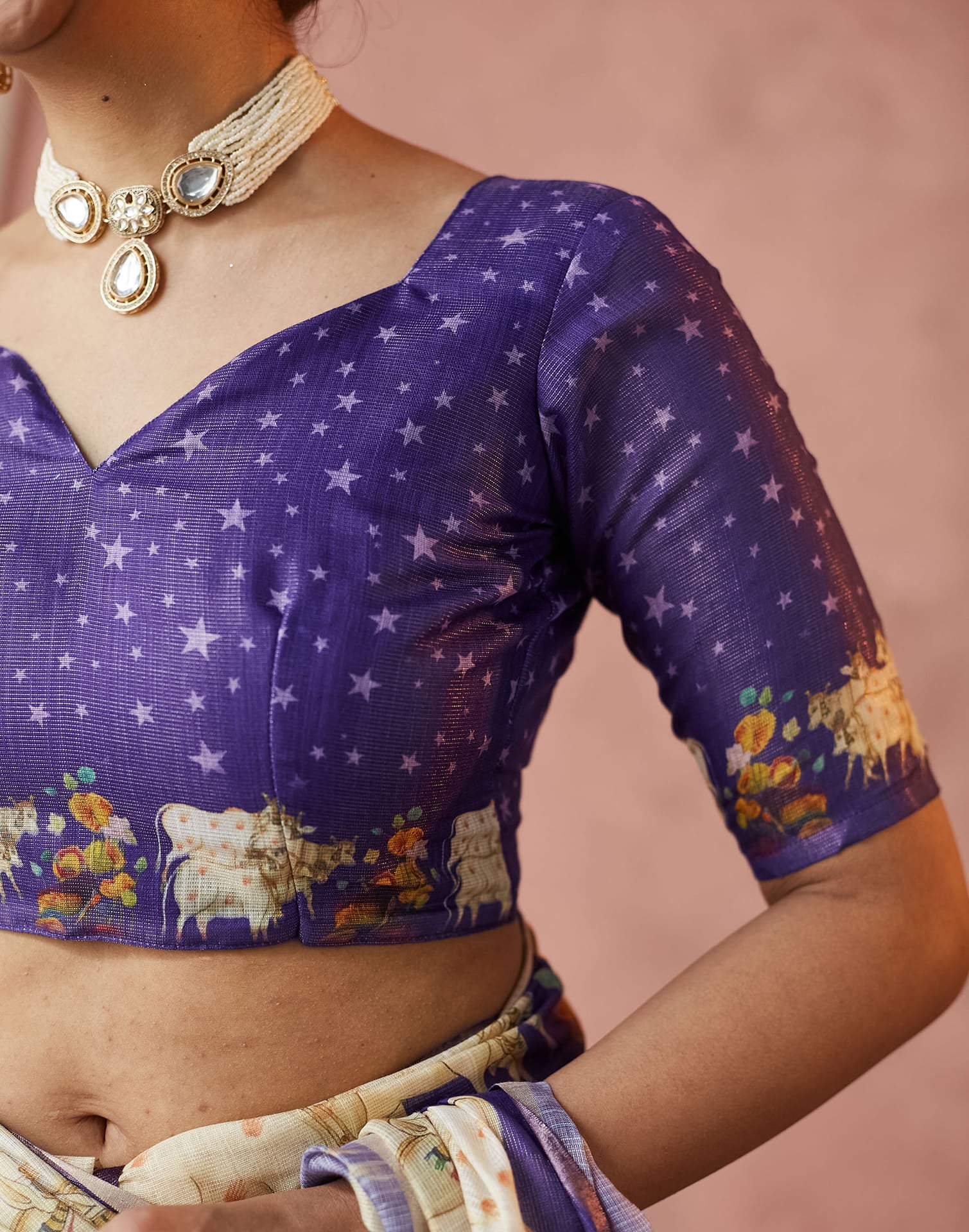 Light Purple Cotton Printed Woven Saree