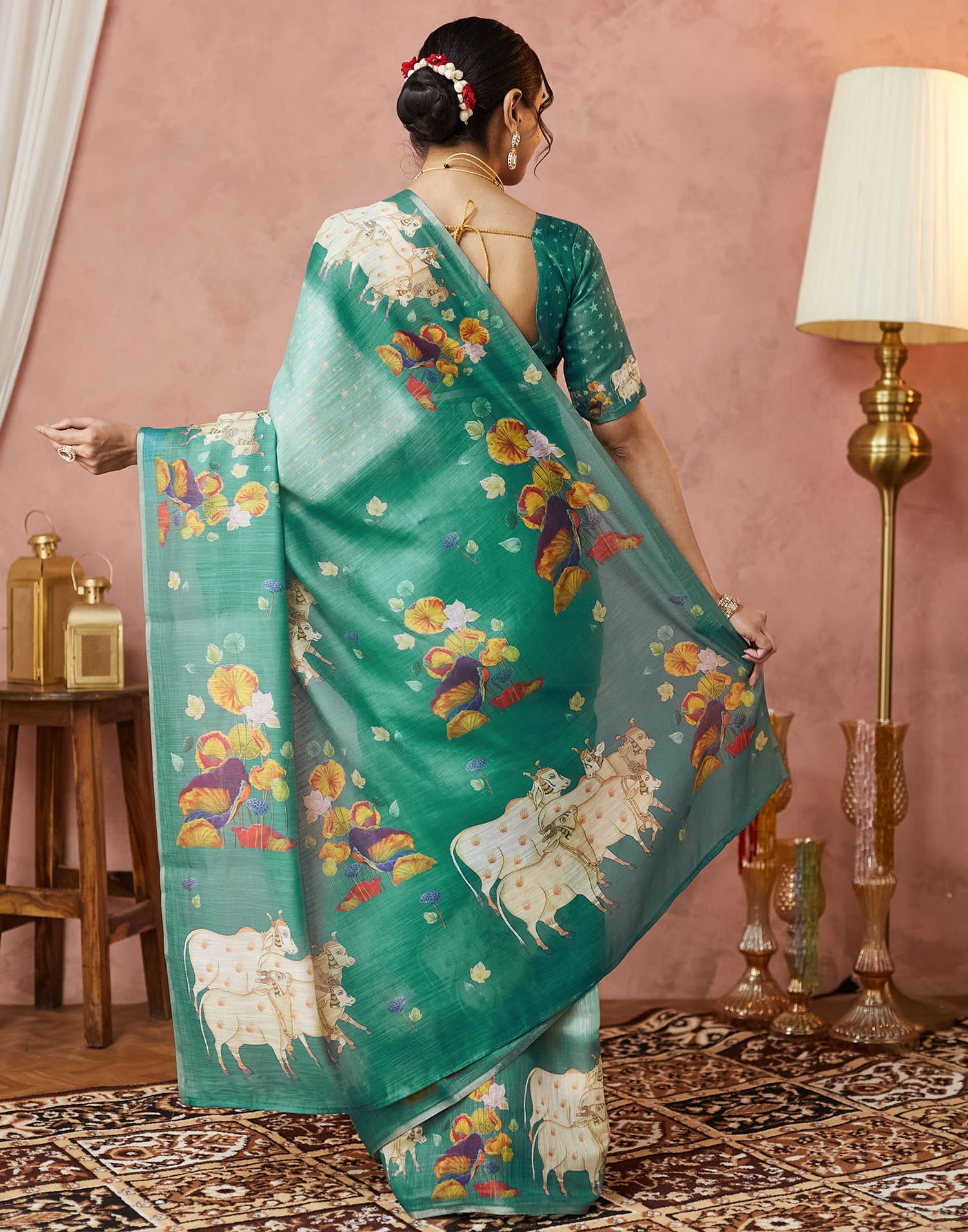 Light Pista Green Cotton Printed Woven Saree