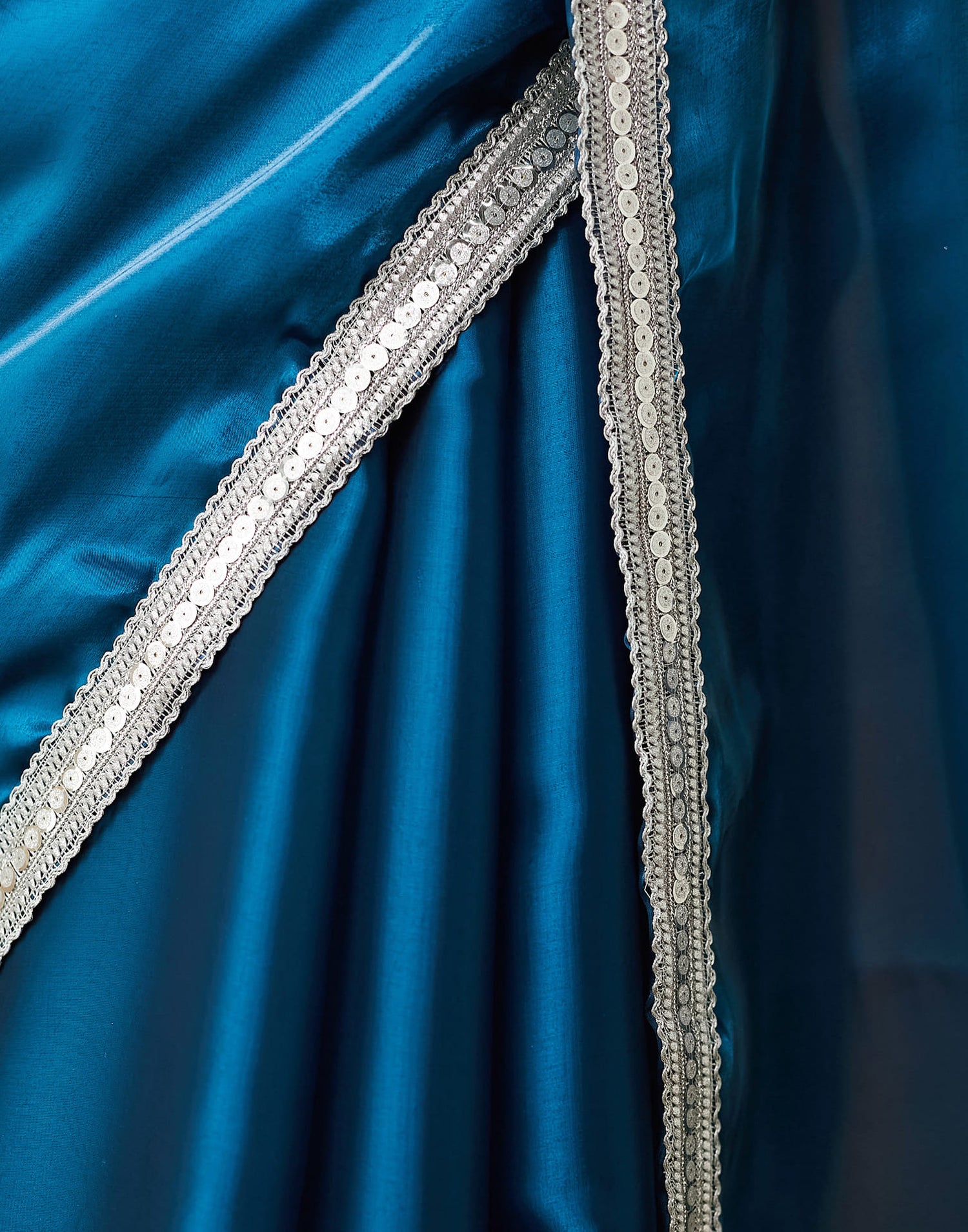 Rama Blue Silk Lace Plain Saree