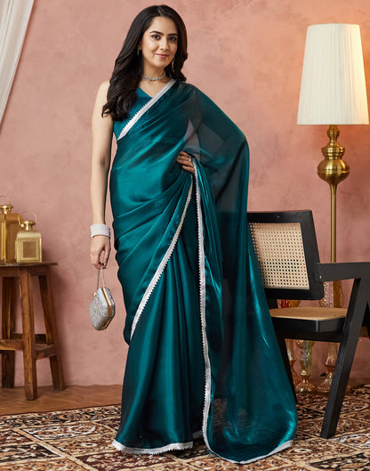 Rama Green Silk Lace Plain Saree