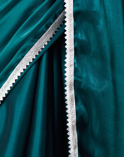 Rama Green Silk Lace Plain Saree