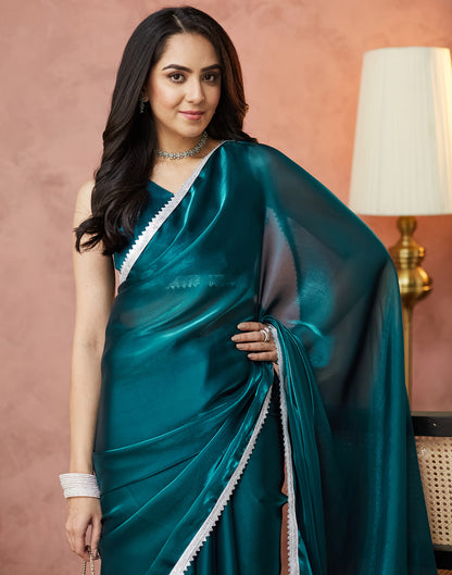 Rama Green Silk Lace Plain Saree