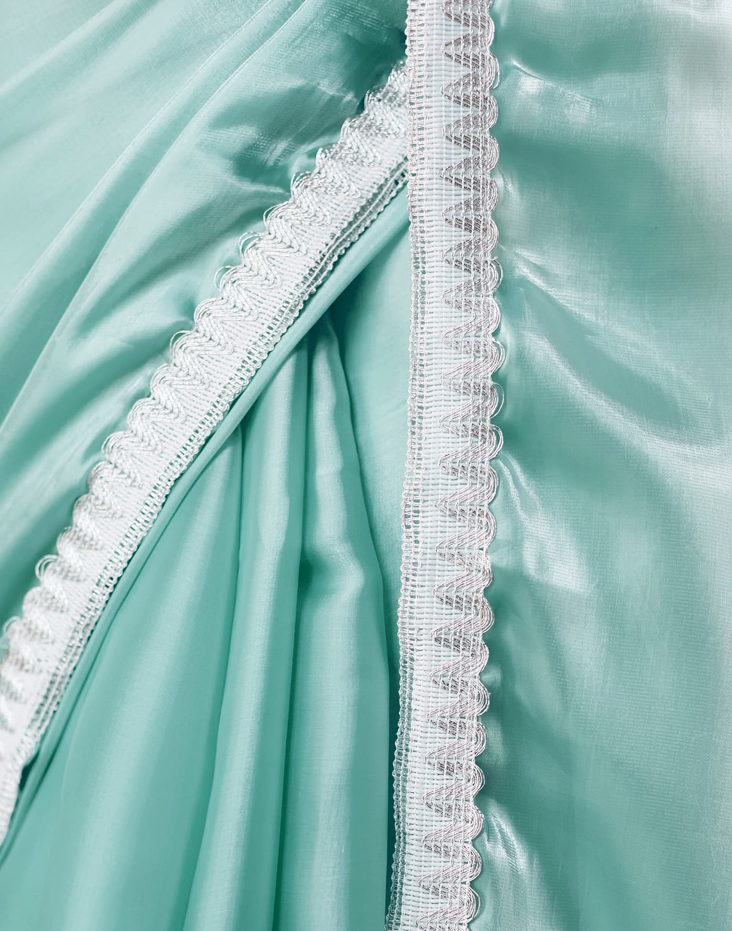 Light Turquoise Silk Lace Plain Saree