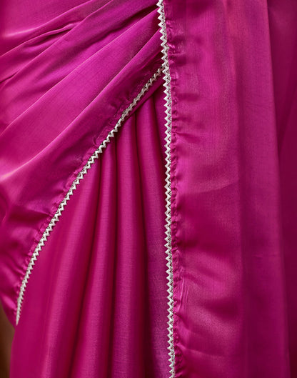 Rani Pink Silk Lace Plain Saree