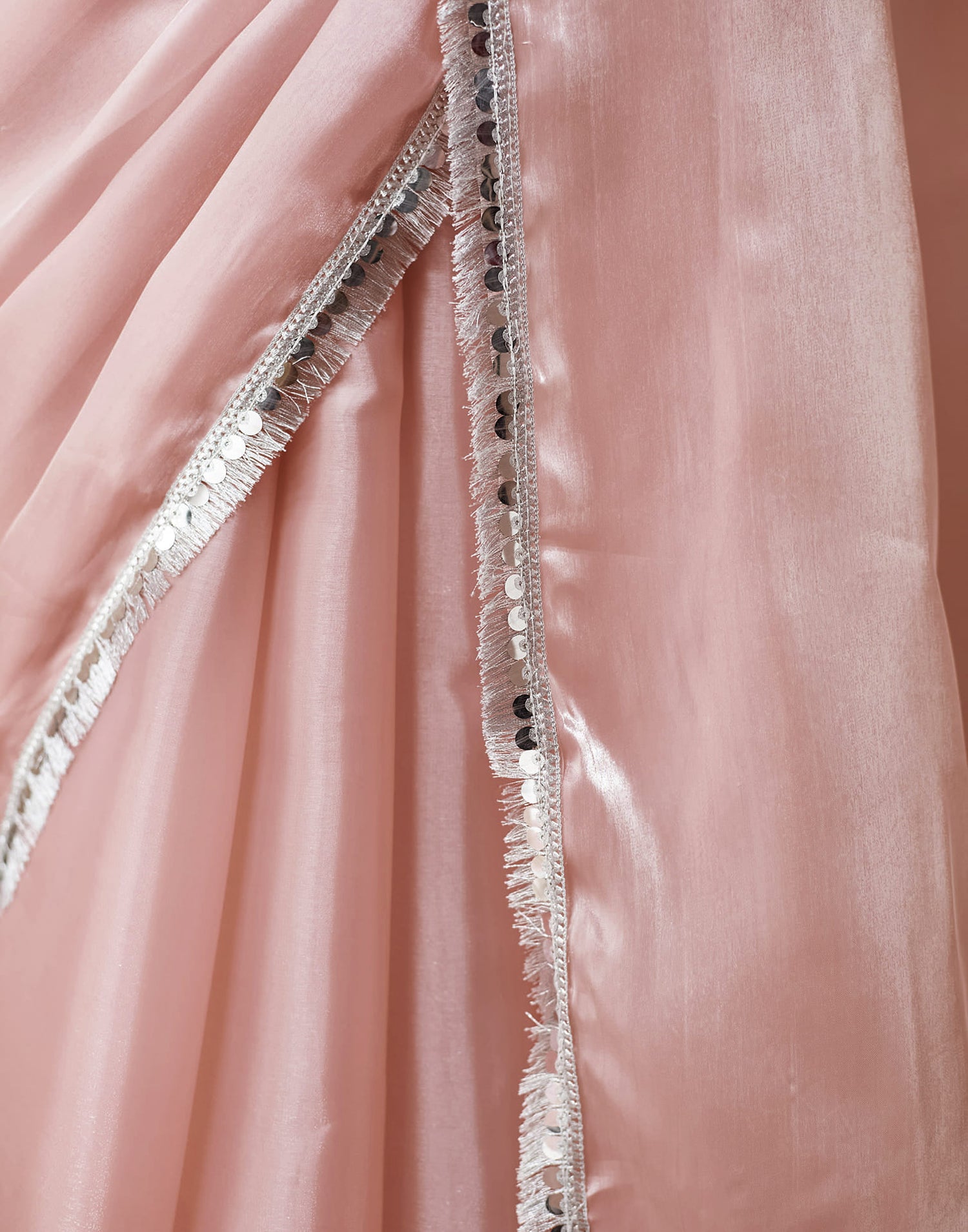 Light Rose Pink Silk Lace Plain Saree